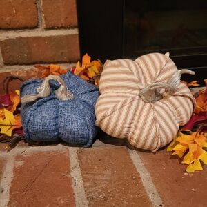 Striped and Denim Fabric Pumpkins